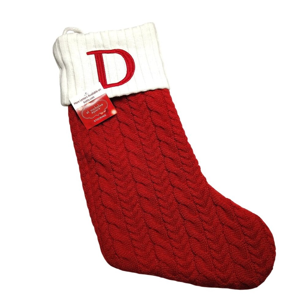 St. Nicholas Square Cable Knit Initial Letter D Monogram Christmas Stocking